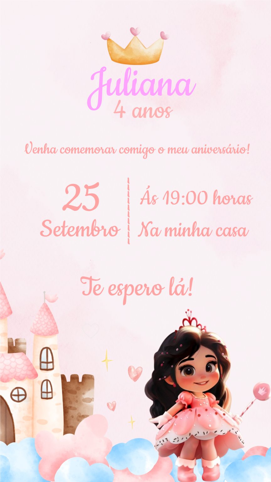 Convite Aniversário Princesa Doce para Editar Online Convite Aniversário Princesa Doce para Editar Online