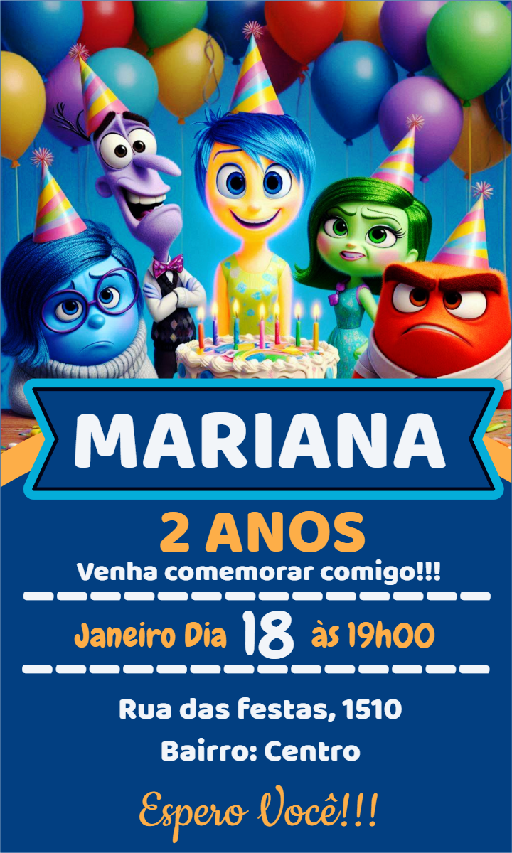 Convite Aniversário Divertida Mente com Personagens para Editar Convite Aniversário Divertida Mente com Personagens para Editar