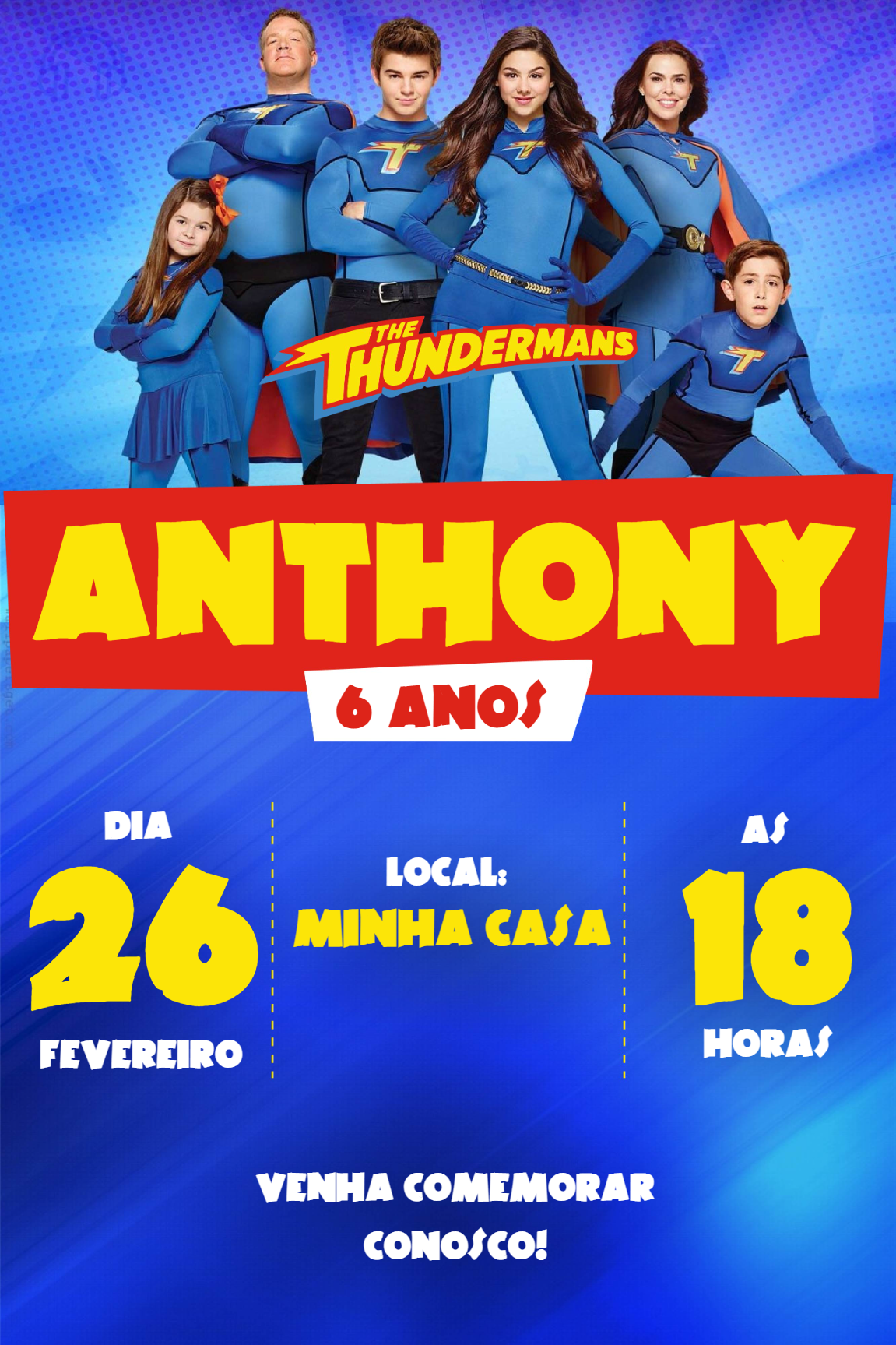 Convite de Aniversário The Thundermans para Editar Online Convite de Aniversário The Thundermans para Editar Online