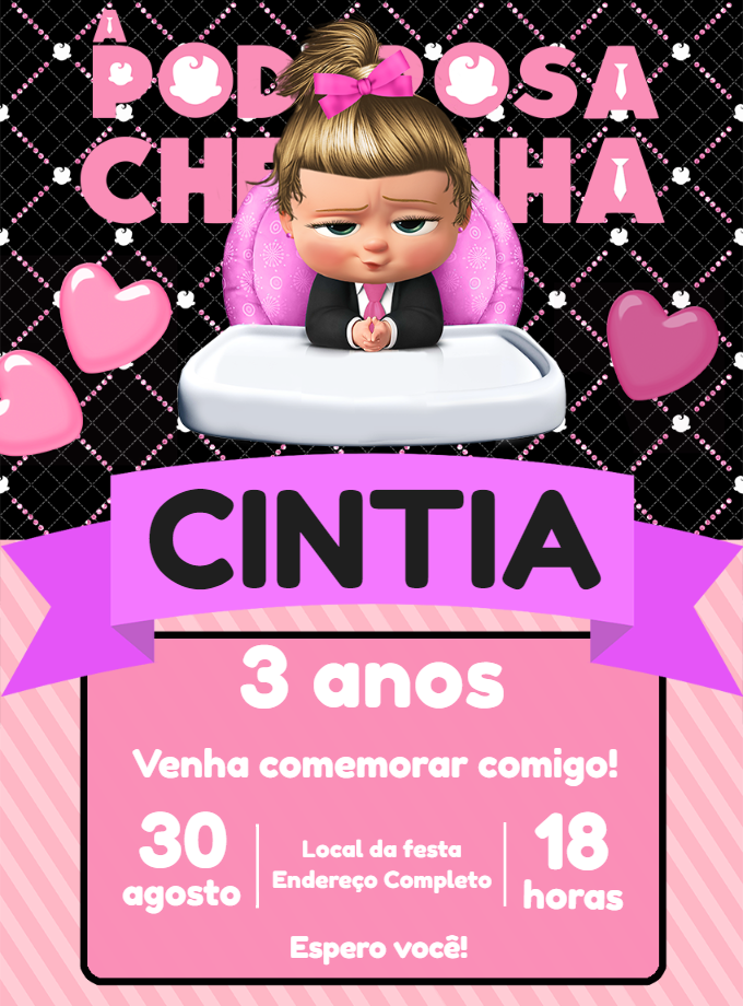 Convite Aniversário A Poderosa Chefinha Menina para Editar Online Convite Aniversário A Poderosa Chefinha Menina para Editar Online