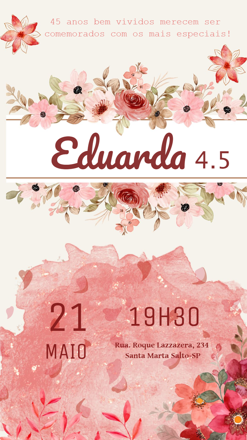 Convite de Aniversário Adulto Floral Aquarela para Editar Convite de Aniversário Adulto Floral Aquarela para Editar