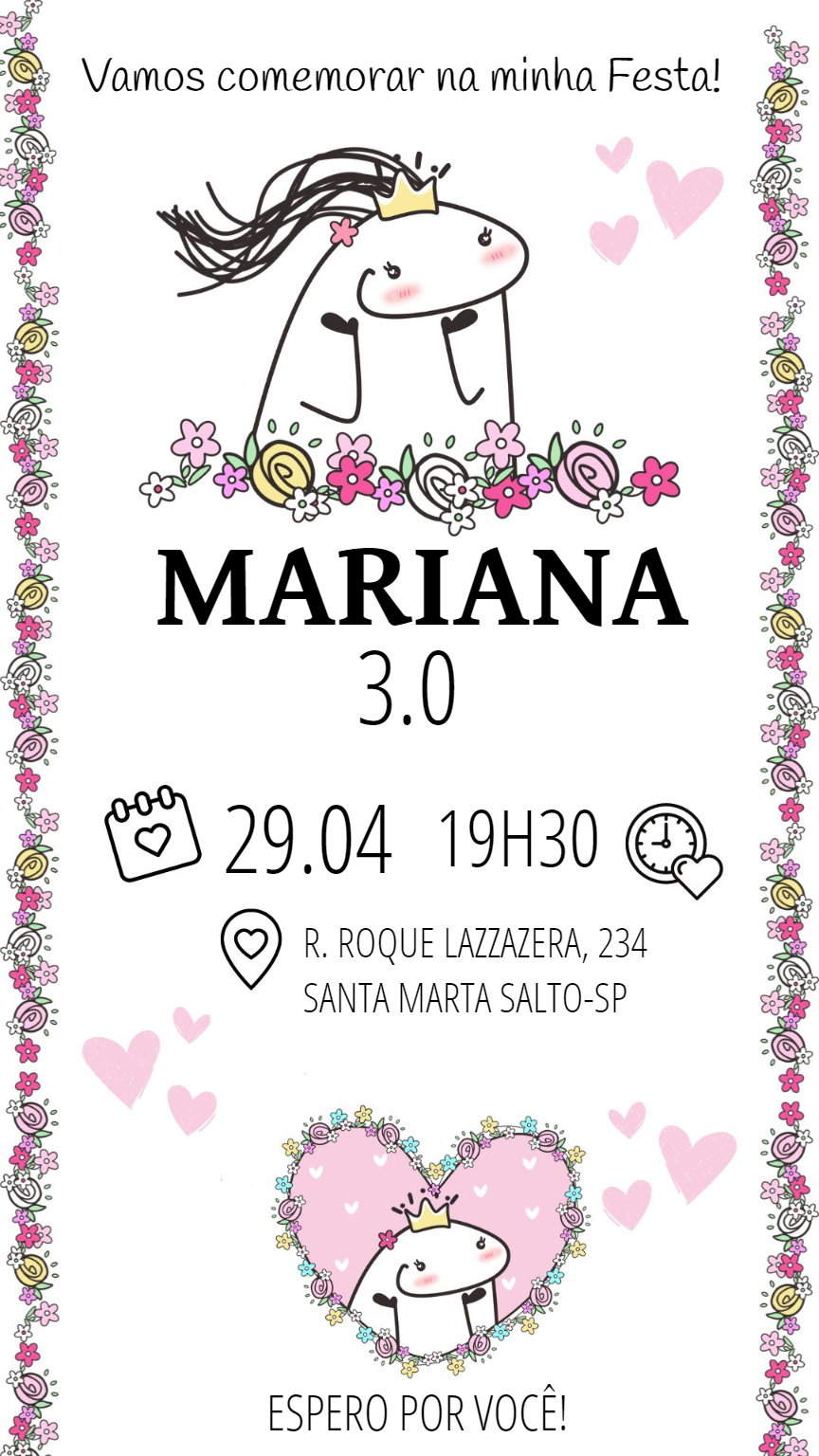 Convite de Aniversário Flork Princesa Floral para Editar Convite de Aniversário Flork Princesa Floral para Editar