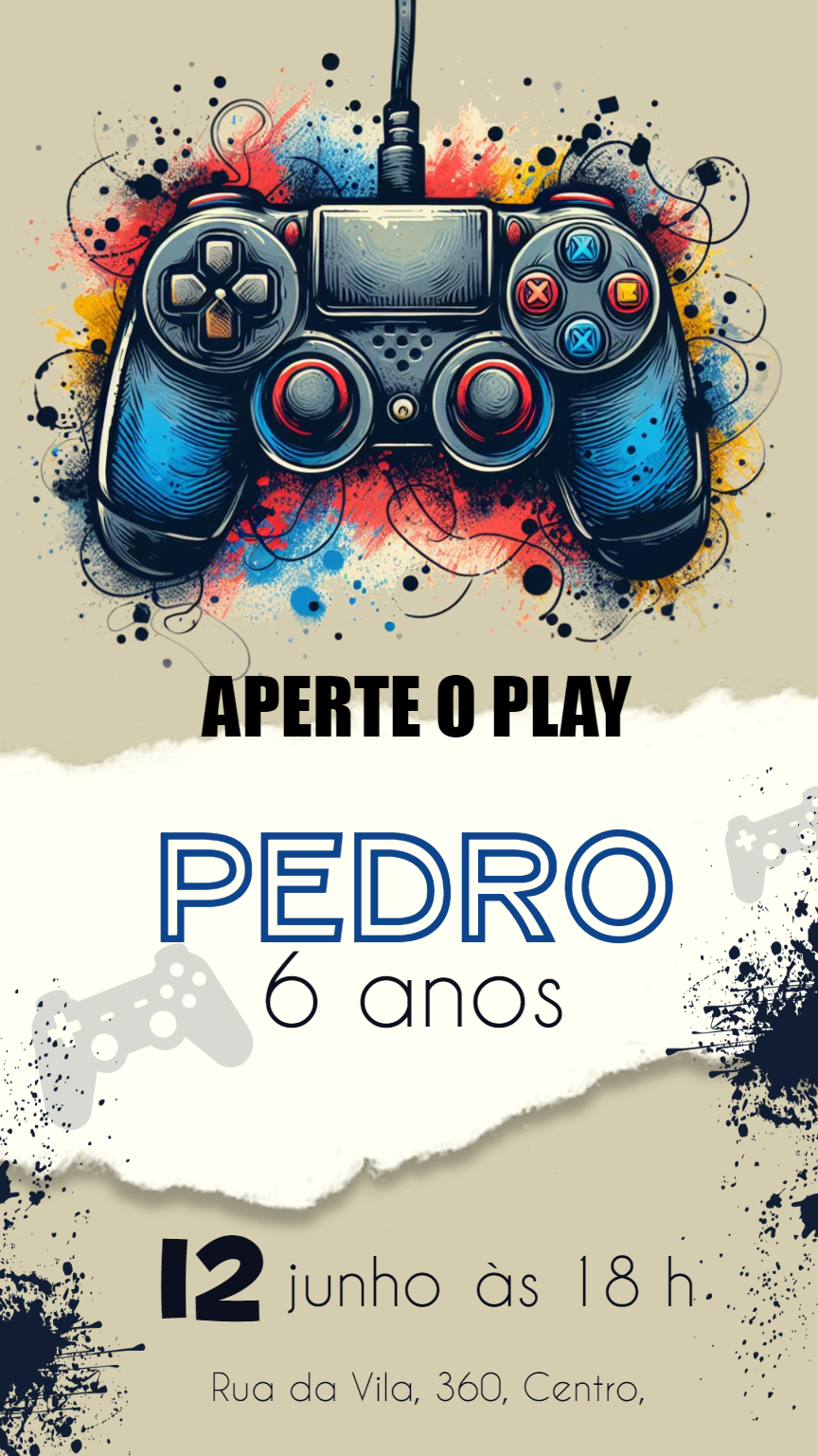 Convite de Aniversário Vídeo Game PlayStation para Editar Convite de Aniversário Vídeo Game PlayStation para Editar