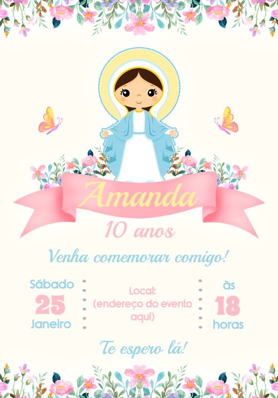 Convite Aniversário Nossa Senhora das Graças para Editar Online Convite Aniversário Nossa Senhora das Graças para Editar Online