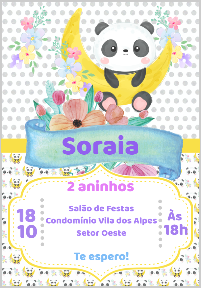 Convite Aniversário Panda Fofo Aquarela para Editar Online Convite Aniversário Panda Fofo Aquarela para Editar Online