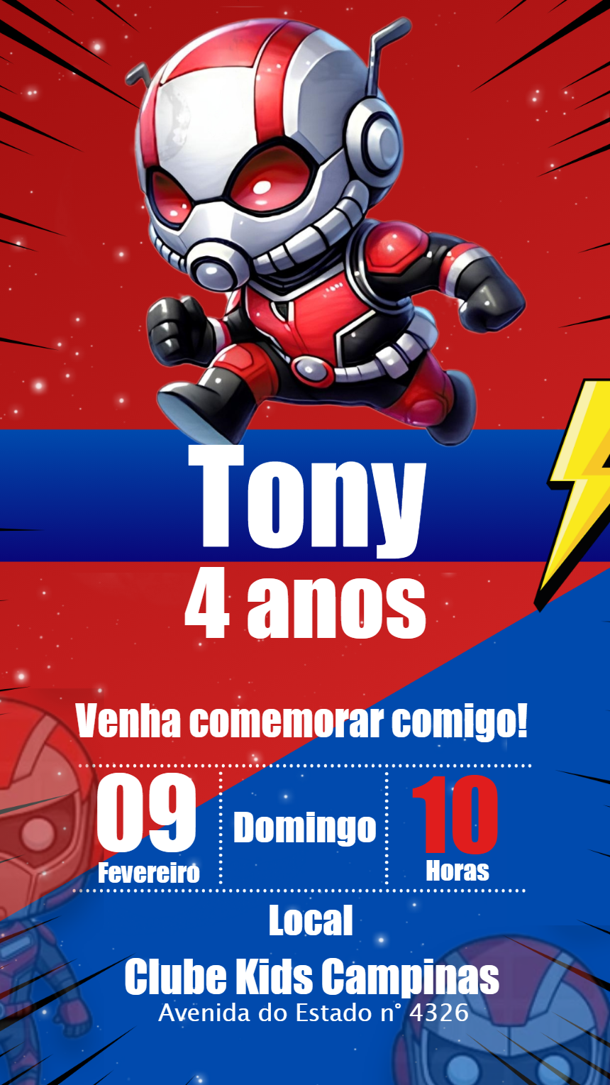 Convite de Aniversário Homem Formiga para Editar Online Convite de Aniversário Homem Formiga para Editar Online