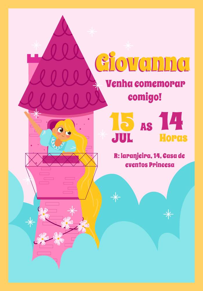 Convite de Aniversário Rapunzel Editável para Enviar Online Convite de Aniversário Rapunzel Editável para Enviar Online