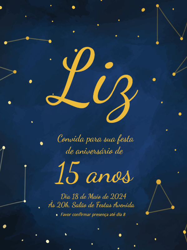 Convite de Aniversário Galáxia com Estrelas para Editar Online