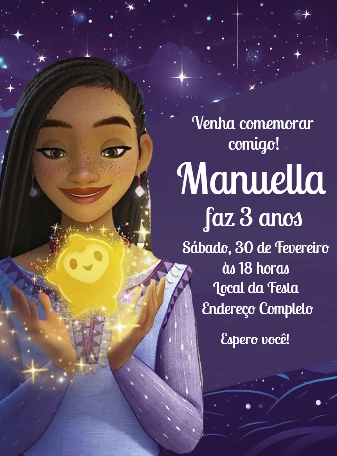 Convite de Aniversário Wish O Filme com Asha para Editar Online Convite de Aniversário Wish O Filme com Asha para Editar Online
