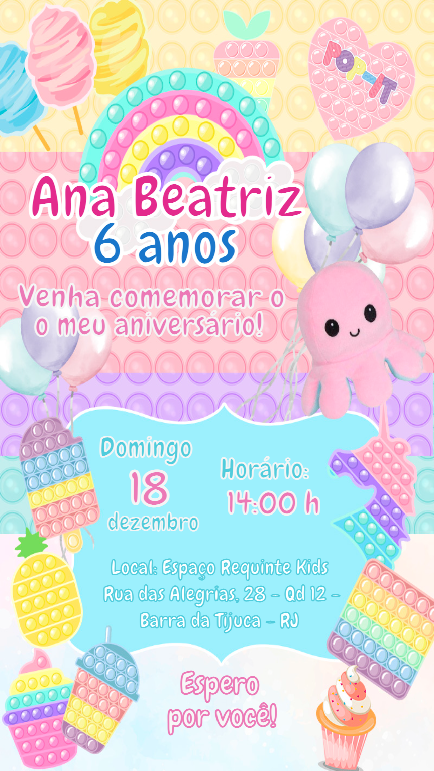 Convite de Aniversário Pop It Candy para Editar Online Convite de Aniversário Pop It Candy para Editar Online