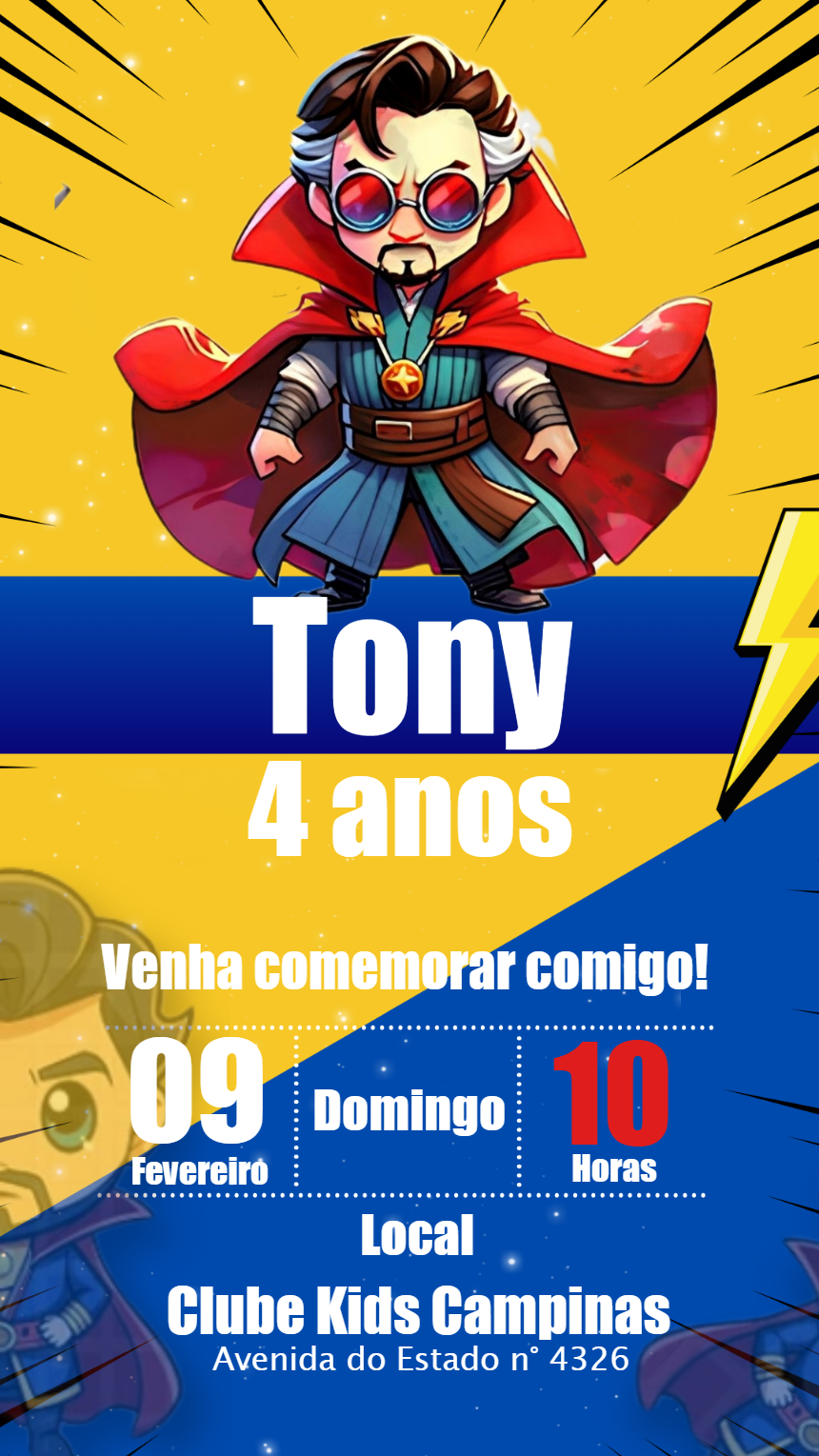 Convite Aniversário Doutor Estranho para Editar Online Convite Aniversário Doutor Estranho para Editar Online