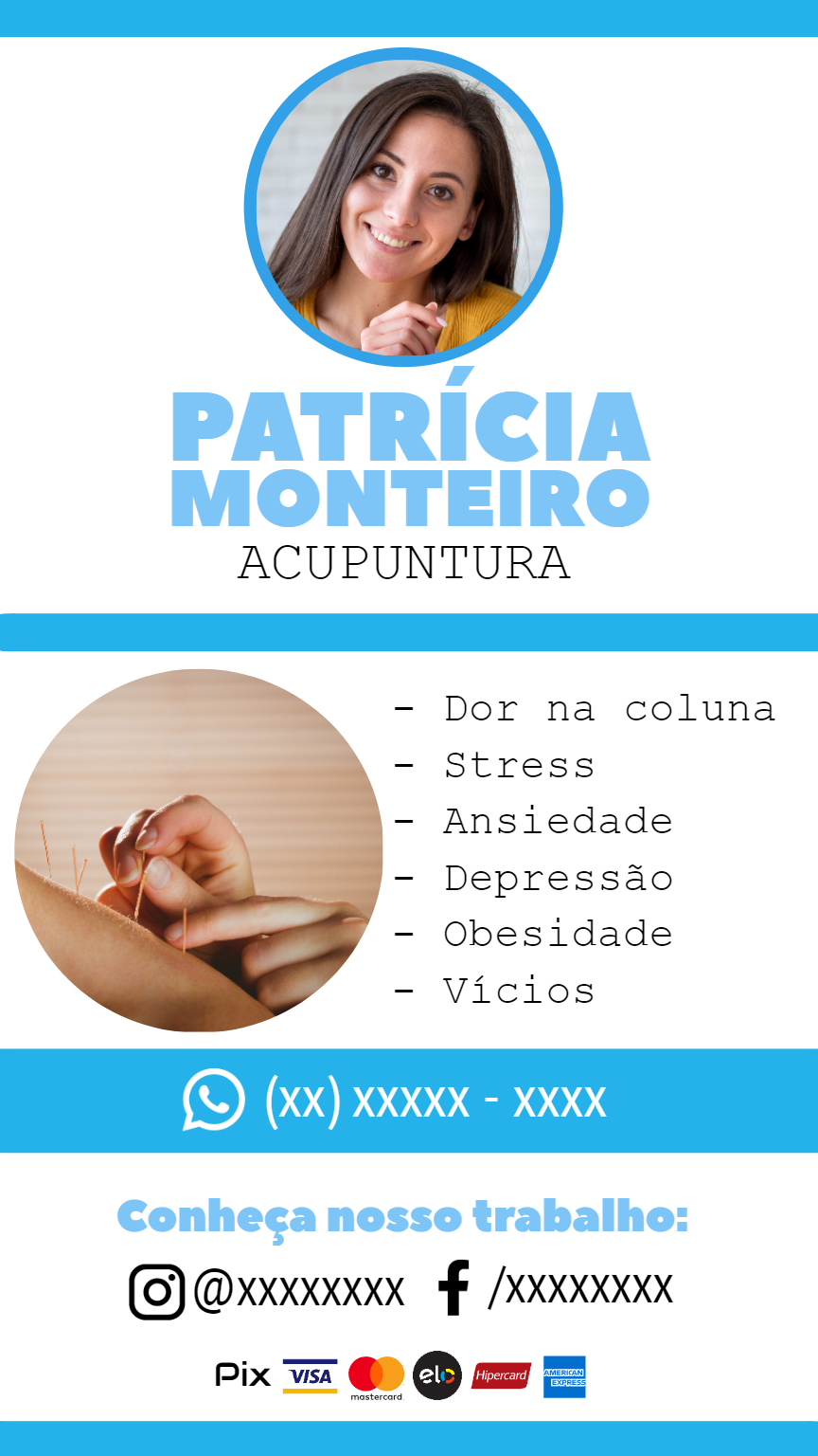 Cartão de Visita Acupuntura Profissional para Editar Online Cartão de Visita Acupuntura Profissional para Editar Online