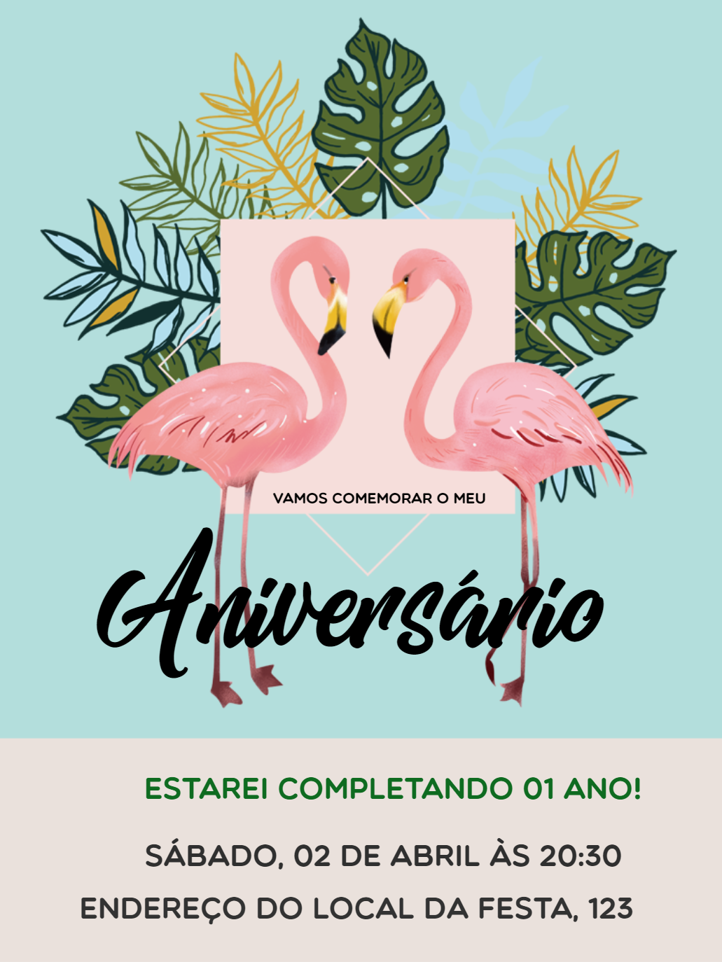 Convite Aniversário Flamingo Tropical para Editar Online Convite Aniversário Flamingo Tropical para Editar Online