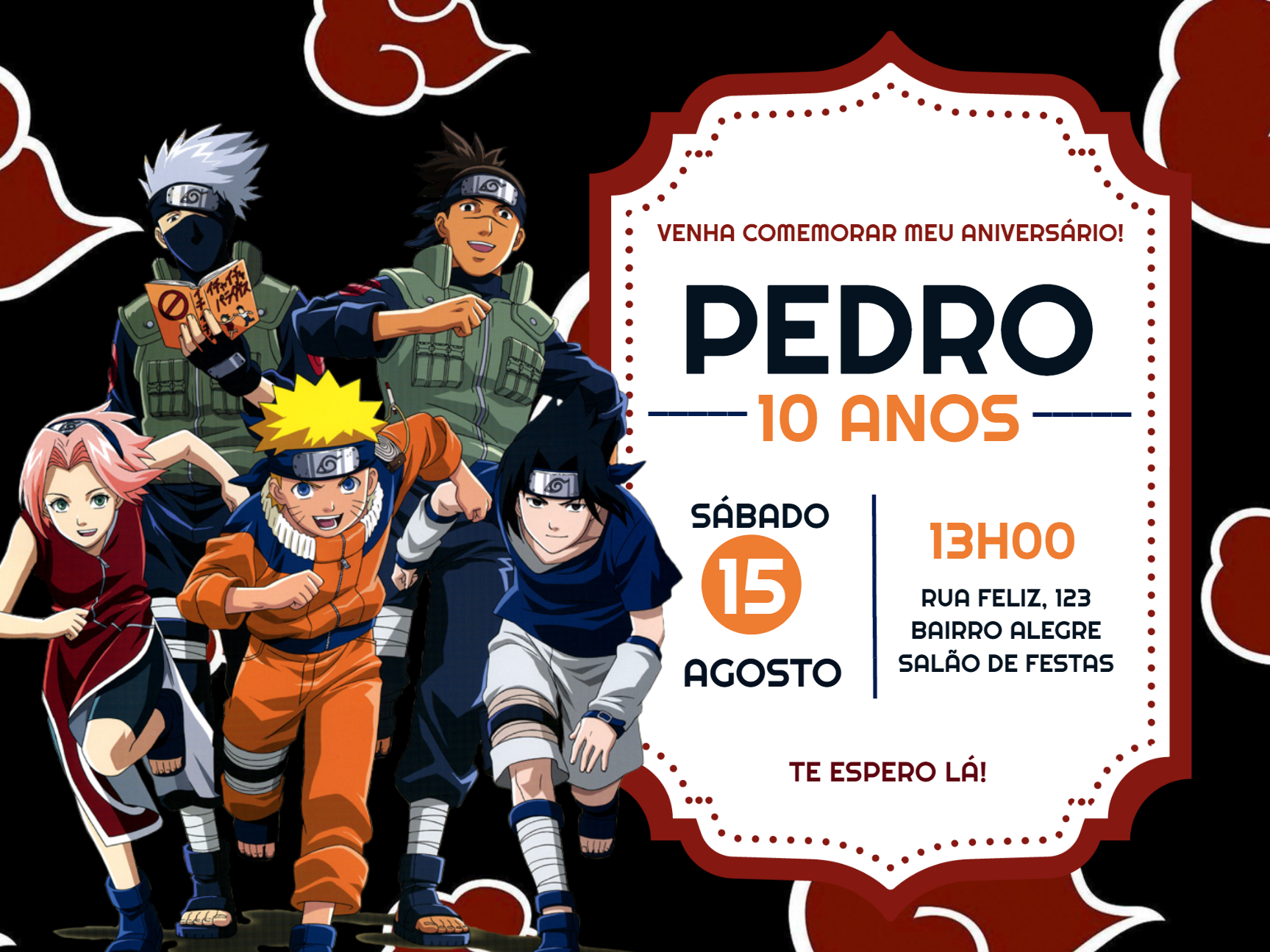 Convite Aniversário Naruto com Personagens para Editar Online Convite Aniversário Naruto com Personagens para Editar Online