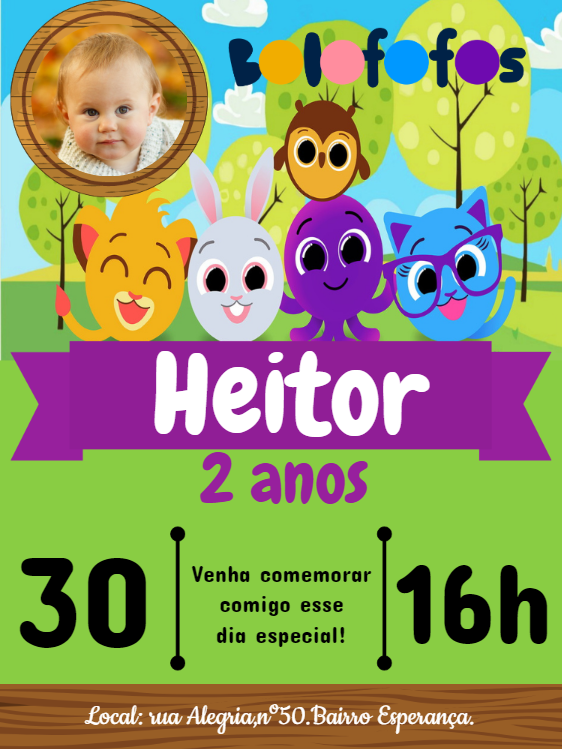 Convite Aniversário Bolofofos com Foto para Editar Online Convite Aniversário Bolofofos com Foto para Editar Online