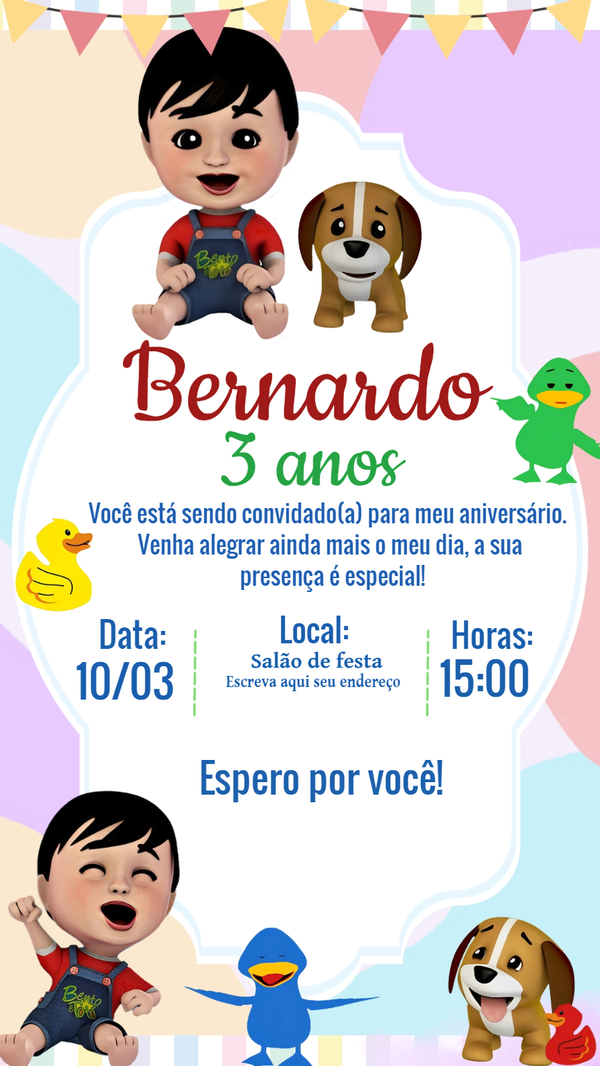 Convite de Aniversário Bento e Totó para Editar Online Convite de Aniversário Bento e Totó para Editar Online