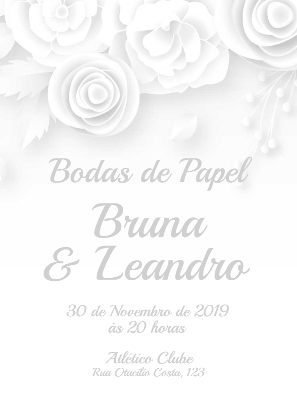 Convite Bodas de Papel com Rosas Brancas para Editar Online