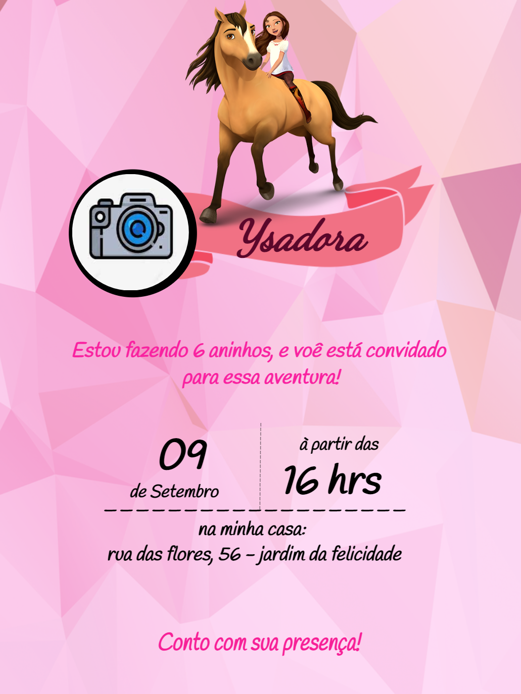 Convite Aniversário Spirit o Indomável com Foto para Editar Convite Aniversário Spirit o Indomável com Foto para Editar