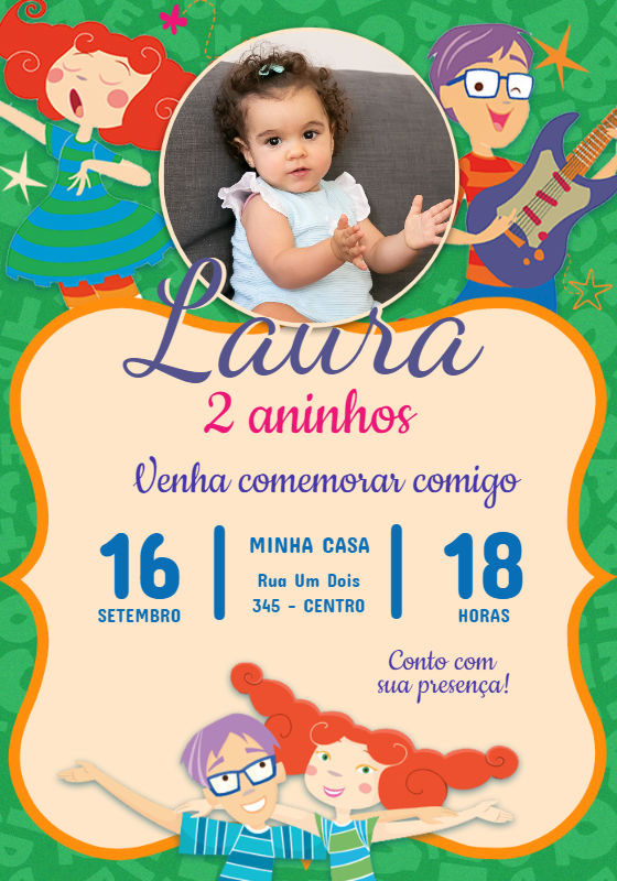 Convite Aniversário Palavra Cantada com Foto para Editar Online Convite Aniversário Palavra Cantada com Foto para Editar Online