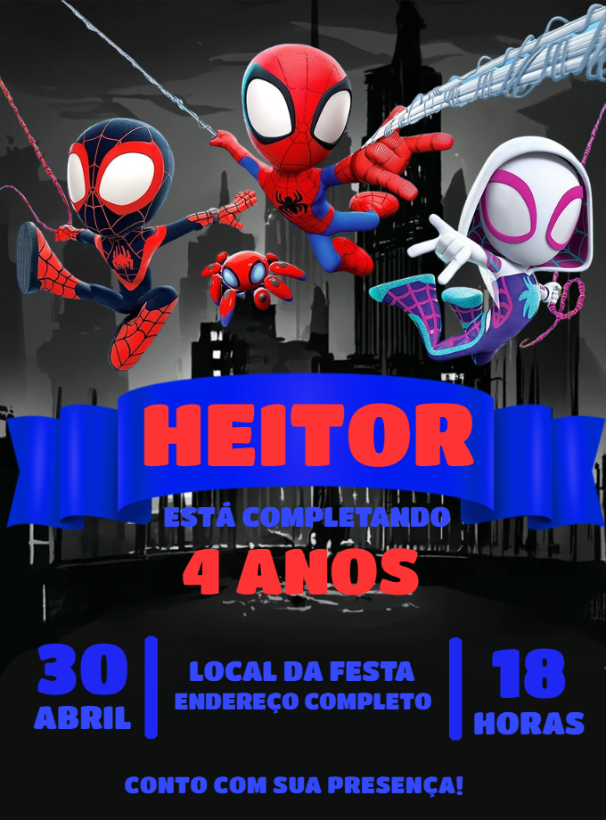 Convite de Aniversário Spidey e Amigos para Editar Online Convite de Aniversário Spidey e Amigos para Editar Online