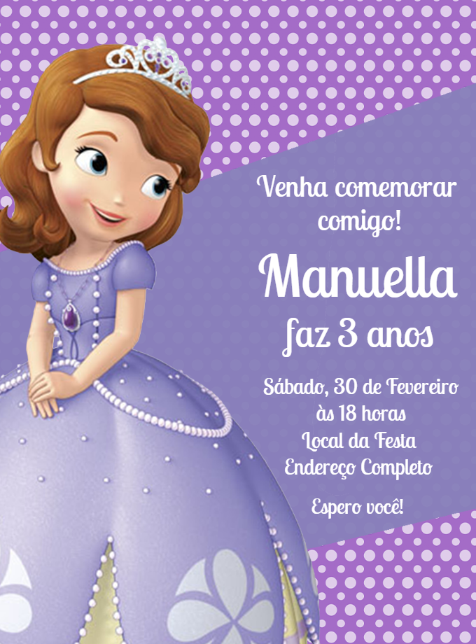 Convite de Aniversário Princesinha Sofia para Editar Online Convite de Aniversário Princesinha Sofia para Editar Online