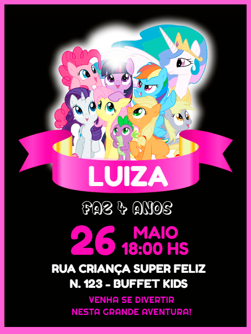 Convite de Aniversário My Little Pony para Editar Online Convite de Aniversário My Little Pony para Editar Online
