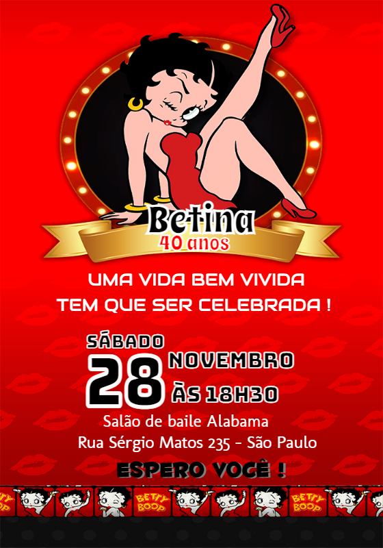 Convite de Aniversário Betty Boop para Editar Online Convite de Aniversário Betty Boop para Editar Online
