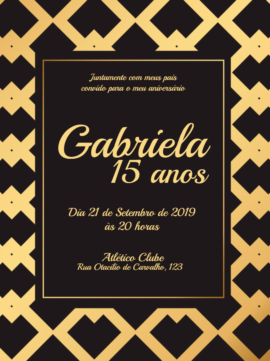 Convite 15 Anos Preto e Dourado Luxo para Editar Online Convite 15 Anos Preto e Dourado Luxo para Editar Online
