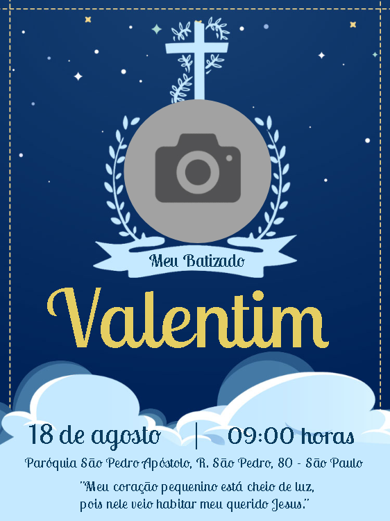 Convite de Batizado com Foto Céu Estrelado para Editar Online Convite de Batizado com Foto Céu Estrelado para Editar Online