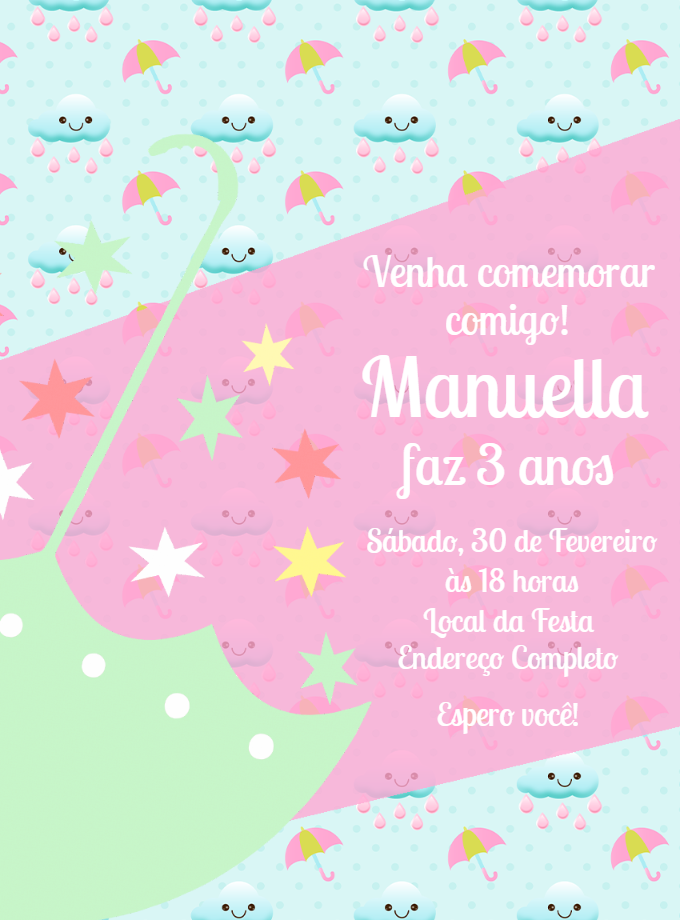 Convite Aniversário Chuva de Amor para Editar Online Convite Aniversário Chuva de Amor para Editar Online