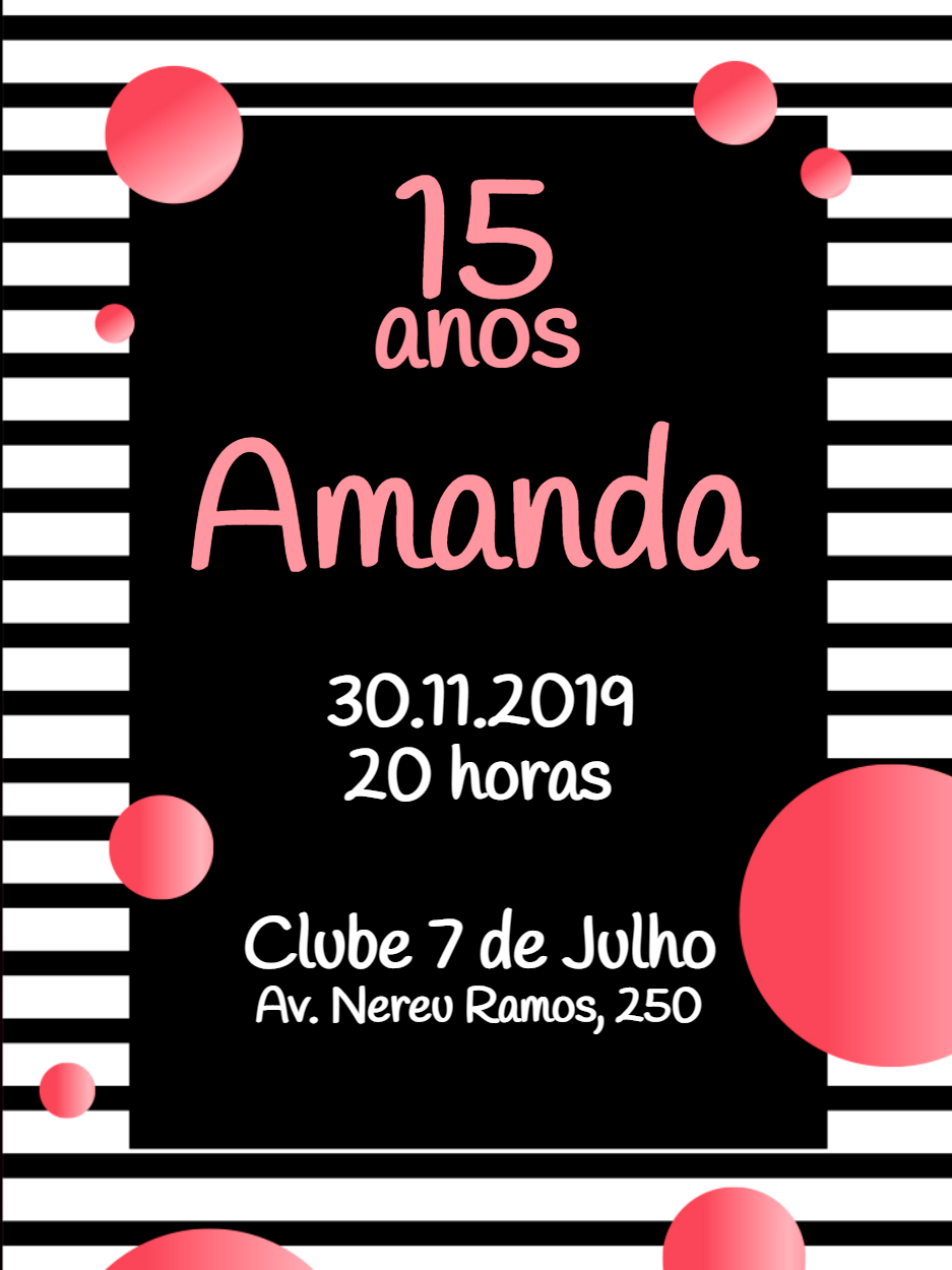Convite 15 Anos Moderno Preto e Rosa para Editar Online