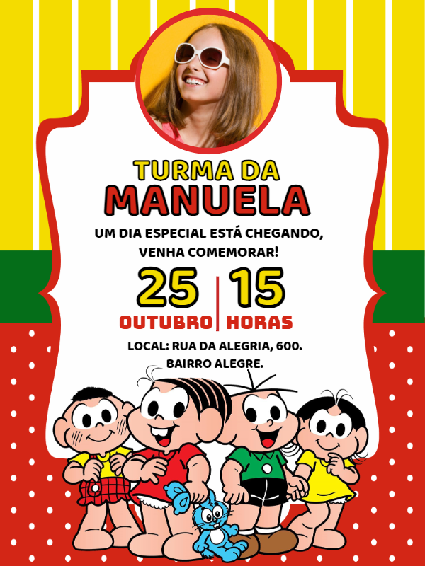 Convite Aniversário Turma da Mônica com Foto para Editar Online Convite Aniversário Turma da Mônica com Foto para Editar Online