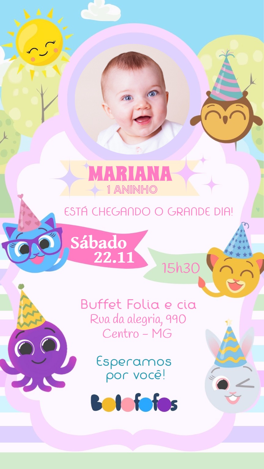 Convite Aniversário Bolofofos com Foto para Editar Online Convite Aniversário Bolofofos com Foto para Editar Online