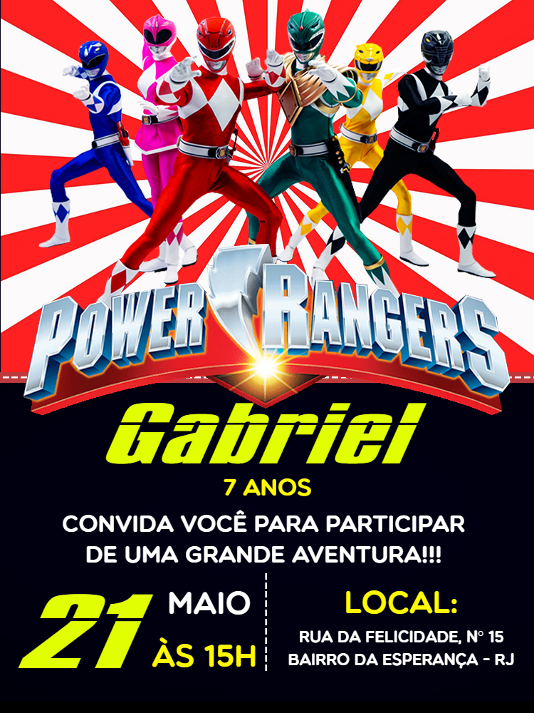 Convite Aniversário Power Rangers para Editar Online Convite Aniversário Power Rangers para Editar Online
