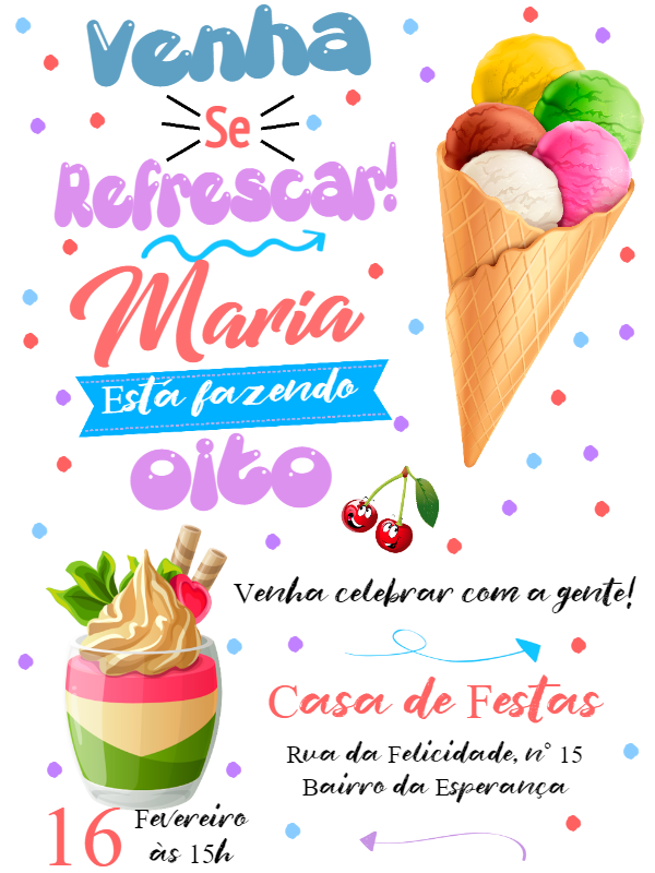 Convite de Aniversário Sorvete Refrescante para Editar Online Convite de Aniversário Sorvete Refrescante para Editar Online