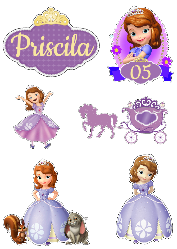 Topo de Bolo Princesa Sofia para Editar e Imprimir Topo de Bolo Princesa Sofia para Editar e Imprimir