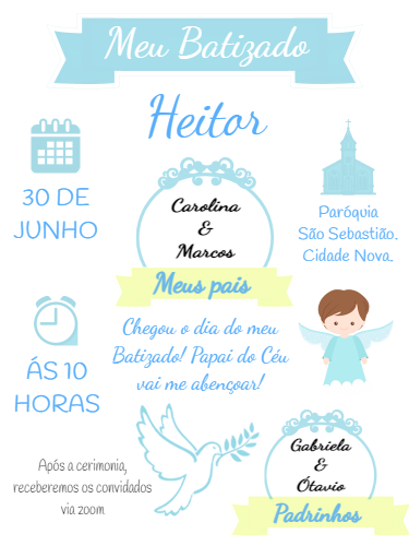 Convite de Batizado Menino Anjinho para Editar Online Convite de Batizado Menino Anjinho para Editar Online