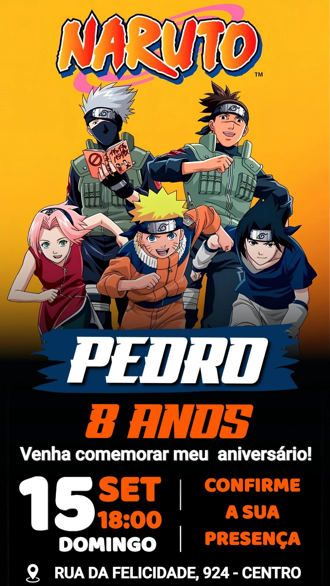 Convite de Aniversário Naruto Editável para Festa Infantil Convite de Aniversário Naruto Editável para Festa Infantil
