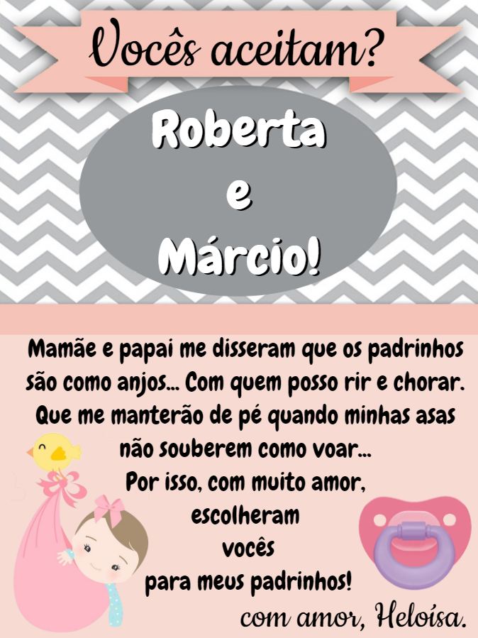 Convite para Padrinhos de Batismo Menina para Editar Online Convite para Padrinhos de Batismo Menina para Editar Online