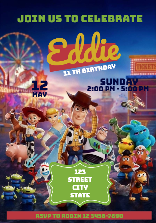 Toy Story Birthday Invitation with Characters to Edit Online Toy Story Birthday Invitation with Characters to Edit Online