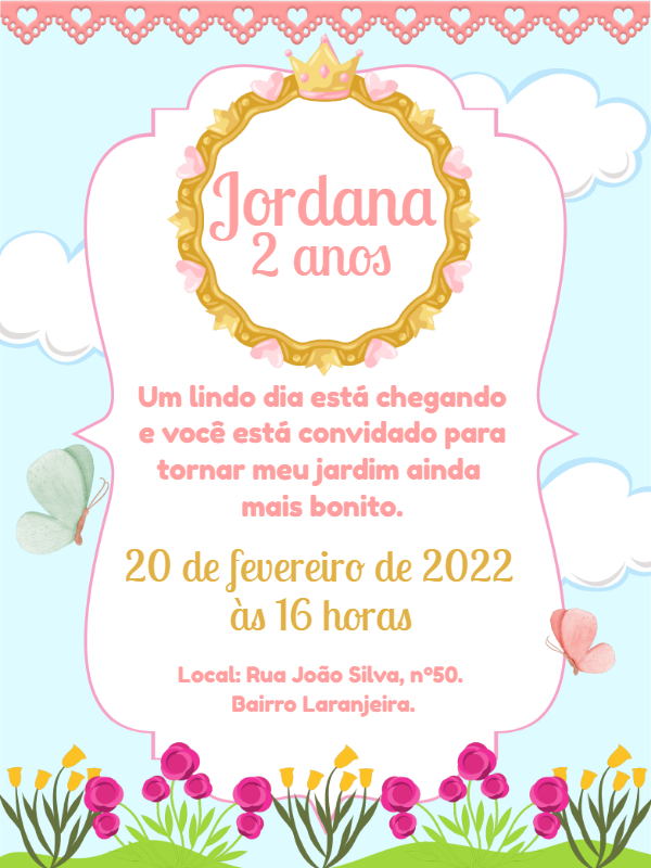 Convite Aniversário Jardim Encantado Princesa para Editar
