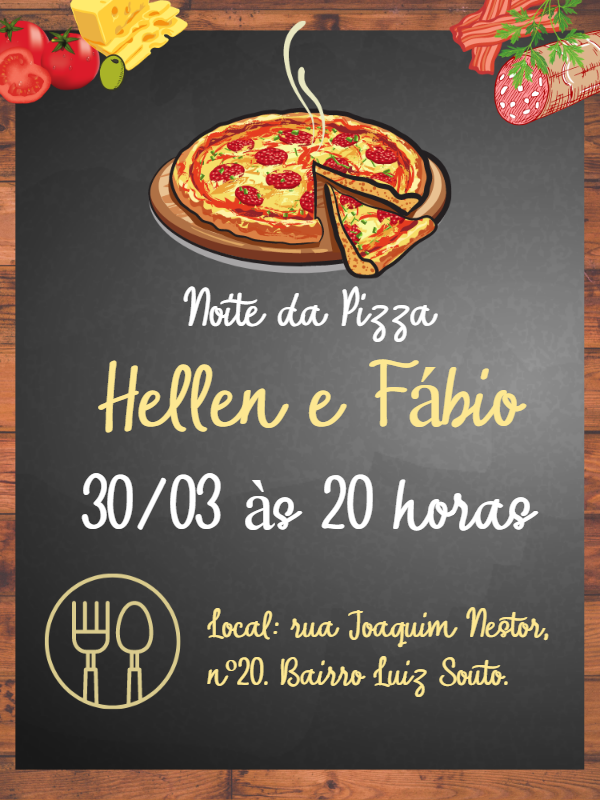 Convite Noite da Pizza estilo lousa para Editar Online Convite Noite da Pizza estilo lousa para Editar Online
