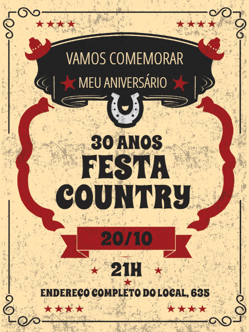 Convite Aniversário Country: Modelo Rústico para Editar Online