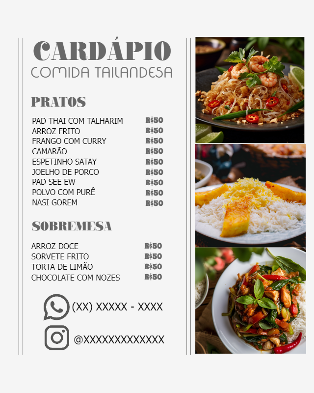 Cardápio Tailandês com Fotos para Editar Online Cardápio Tailandês com Fotos para Editar Online