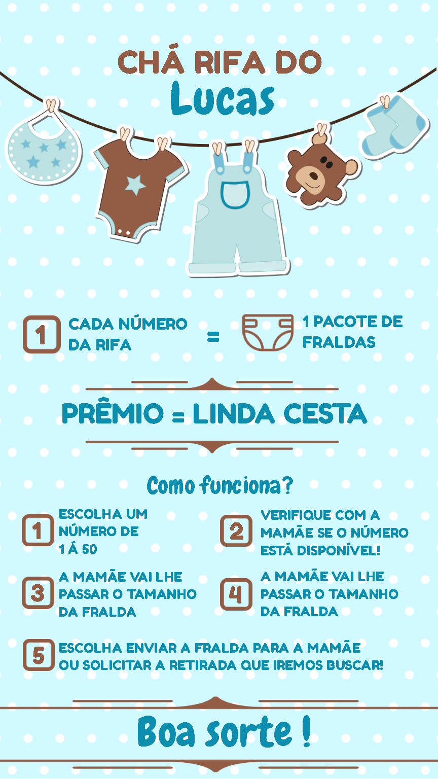 Convite Chá Rifa Menino Varal de Roupas para Editar Online Convite Chá Rifa Menino Varal de Roupas para Editar Online