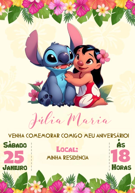 Convite de Aniversário Lilo e Stitch para Editar Online Convite de Aniversário Lilo e Stitch para Editar Online