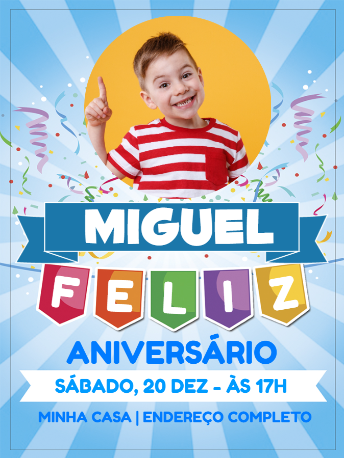 Convite de Aniversário Infantil com Foto para Editar Online Convite de Aniversário Infantil com Foto para Editar Online