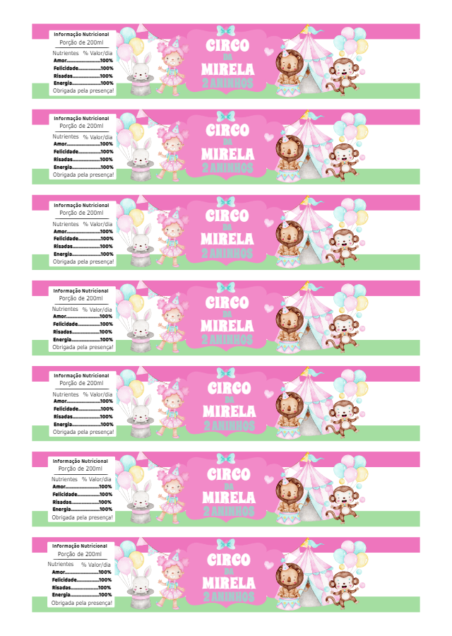 Rótulo de Garrafa Festa Circo Rosa para Editar Online Rótulo de Garrafa Festa Circo Rosa para Editar Online
