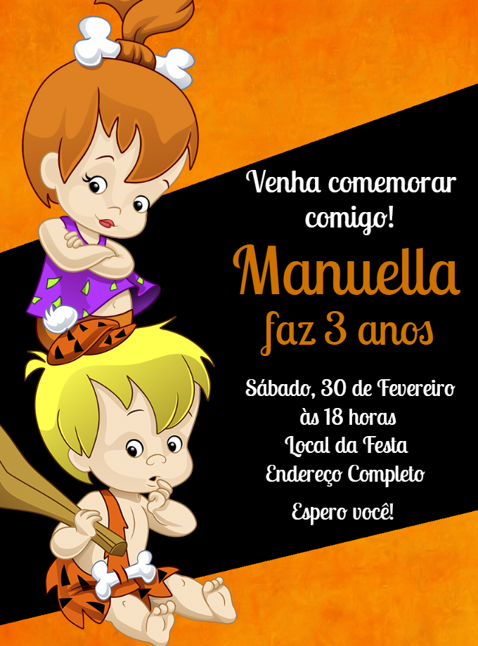 Convite Aniversário Pedrita e Bambam para Editar Online Convite Aniversário Pedrita e Bambam para Editar Online