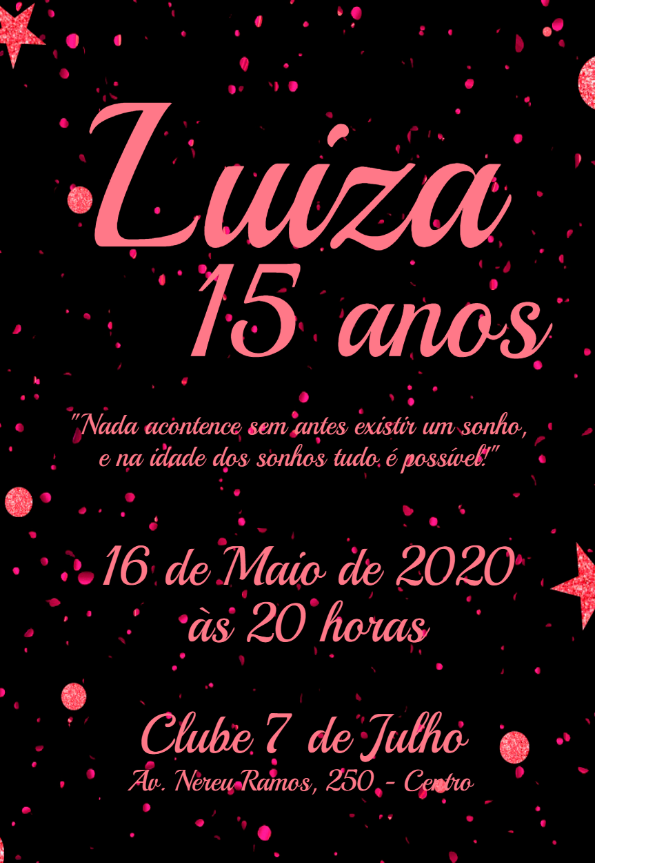 Convite de 15 Anos Rosa e Preto Glitter para Editar Online Convite de 15 Anos Rosa e Preto Glitter para Editar Online